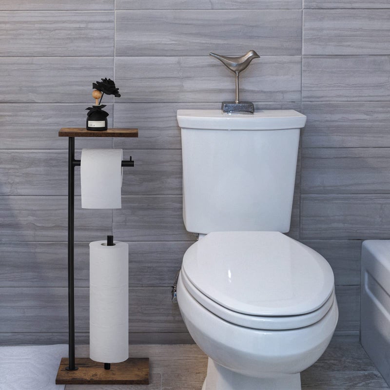 smusei Toilet Paper Holder Stand Bathroom Toilet Paper Roll Holder with Shelf  Free Standing Toilet Paper Holders Floor Stand Freestanding Tissue Dispenser for Reserve Wipe Mega Rolls  Phone - Image 5