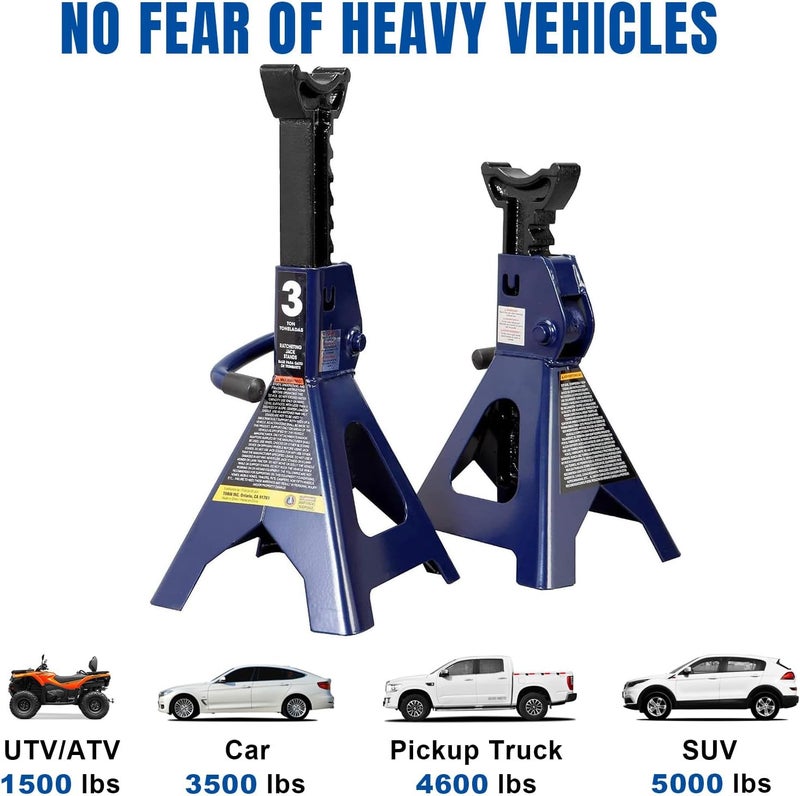 TC AT43202U Torin Steel Jack Stands: 3 Ton (6,000 lb) Capacity, Blue, 1 Pair - Image 5