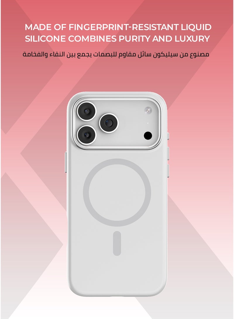 زوندا كفر بيور ( ايفون 17 برو )  ماج سيف لون رمادي فاتح - بطانة داخلية من المايكروفايبر لحماية من الخدوش،إطار كاميرا معدني مرتفع لحماية العدسة، مصنوع من السيليكون السائل مع طبقة مقاومة  للبصمات، متوافق مع ملحقات MagSafe - Image 2