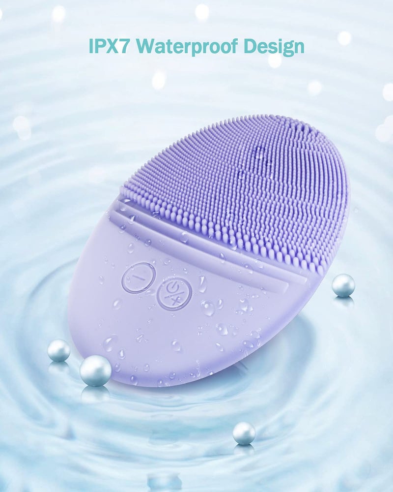 EZBASICS Facial Cleansing Brush Made with Ultra Hygienic Soft Silicone, Waterproof Sonic Vibrating Face Brush for Deep Cleansing, Gentle Massaging, Inductive Charging (Violet)1 Pack+5 Speed Settings - Image 5