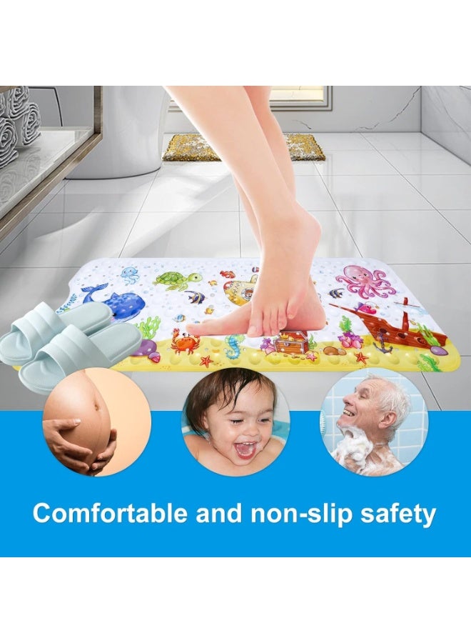 Baby Bath Mat for Tub, 100 X 40 cm, Extra Large, Non Slip, Cartoon Kids Mat, Suction Cups, Drain Holes, Machine Washable, Seabed  - Image 4