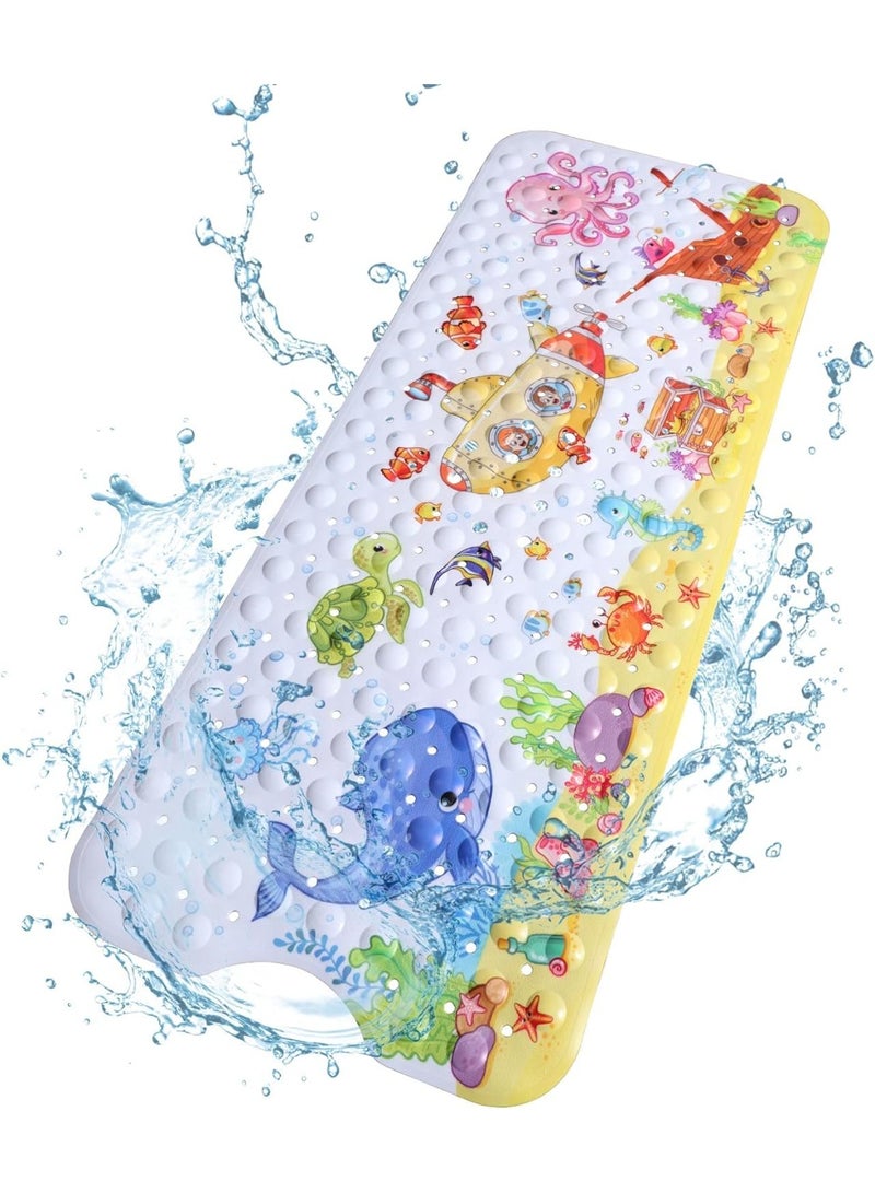 Baby Bath Mat for Tub, 100 X 40 cm, Extra Large, Non Slip, Cartoon Kids Mat, Suction Cups, Drain Holes, Machine Washable, Seabed  - Image 1