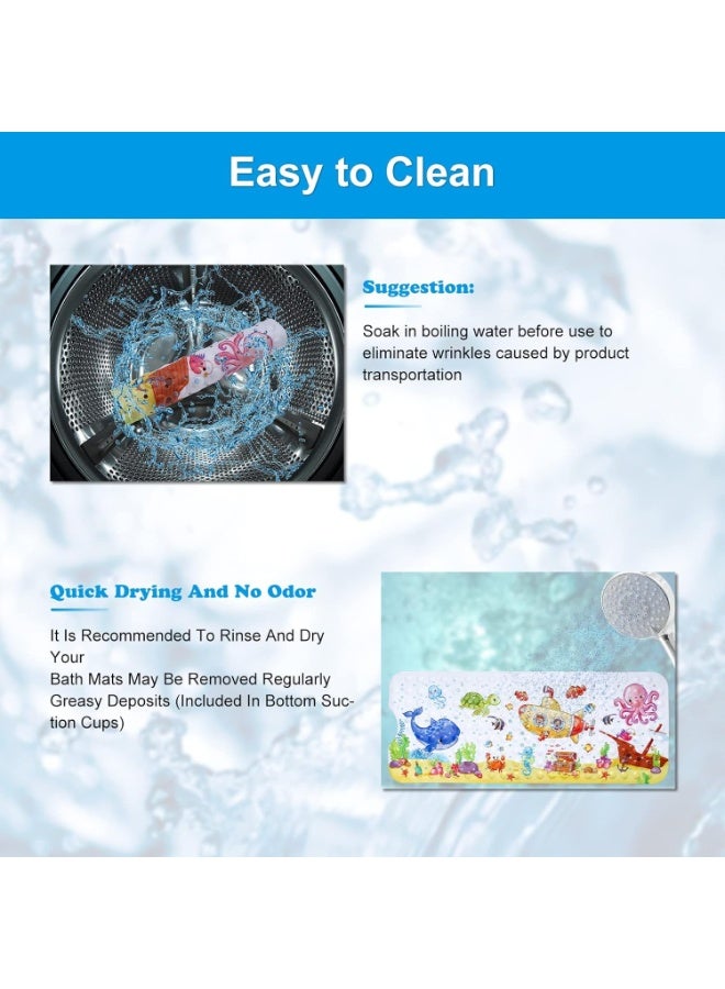 Baby Bath Mat for Tub, 100 X 40 cm, Extra Large, Non Slip, Cartoon Kids Mat, Suction Cups, Drain Holes, Machine Washable, Seabed  - Image 3