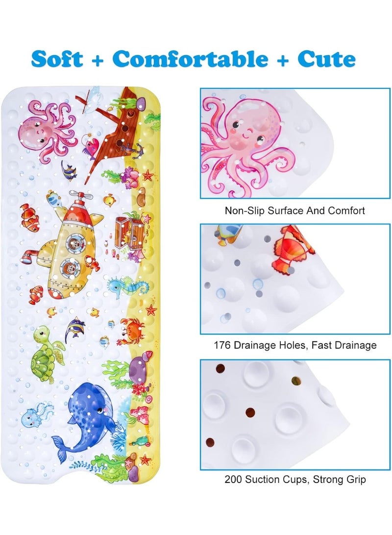 Baby Bath Mat for Tub, 100 X 40 cm, Extra Large, Non Slip, Cartoon Kids Mat, Suction Cups, Drain Holes, Machine Washable, Seabed  - Image 5
