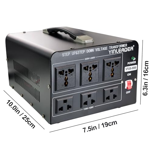 Yinleader Voltage Converter Transformer(110V to 220V, 220V to 110V) Step Up/Down Transformer Converter 110/120 Volt - 220/240 Volt w/US Power Cord,Circuit Breaker Protection (VTUS-3000-6S) - Image 5