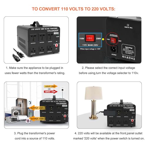 Yinleader Voltage Converter Transformer(110V to 220V, 220V to 110V) Step Up/Down Transformer Converter 110/120 Volt - 220/240 Volt w/US Power Cord,Circuit Breaker Protection (VTUS-3000-6S) - Image 3