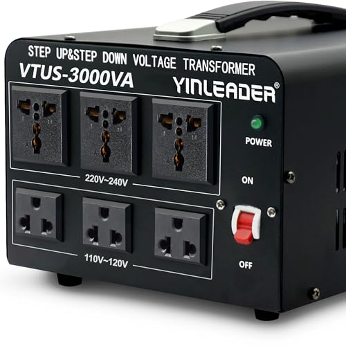 Yinleader Voltage Converter Transformer(110V to 220V, 220V to 110V) Step Up/Down Transformer Converter 110/120 Volt - 220/240 Volt w/US Power Cord,Circuit Breaker Protection (VTUS-3000-6S) - Image 1