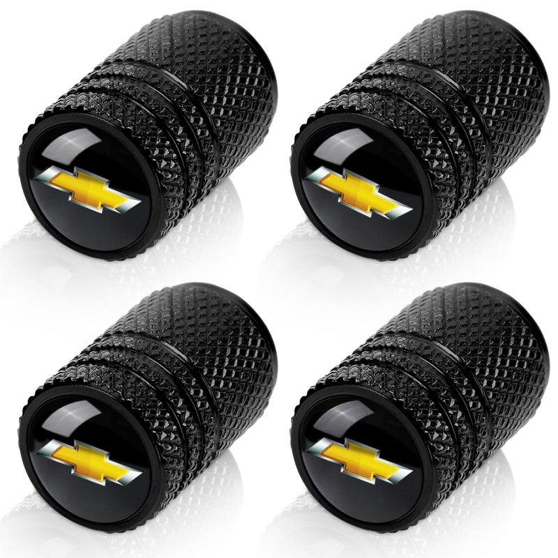 Bfiveante Tire Valve Stem Caps For Chevrolet Metal Car Wheel Air Caps Auto Valve Stem Caps Accessories 4 Pcs Black - Image 1
