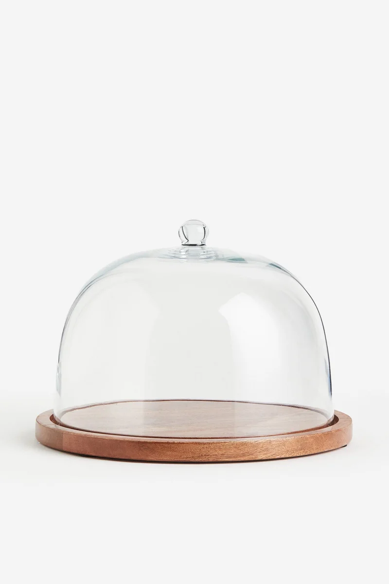 H&M Glass dome with a wooden tray