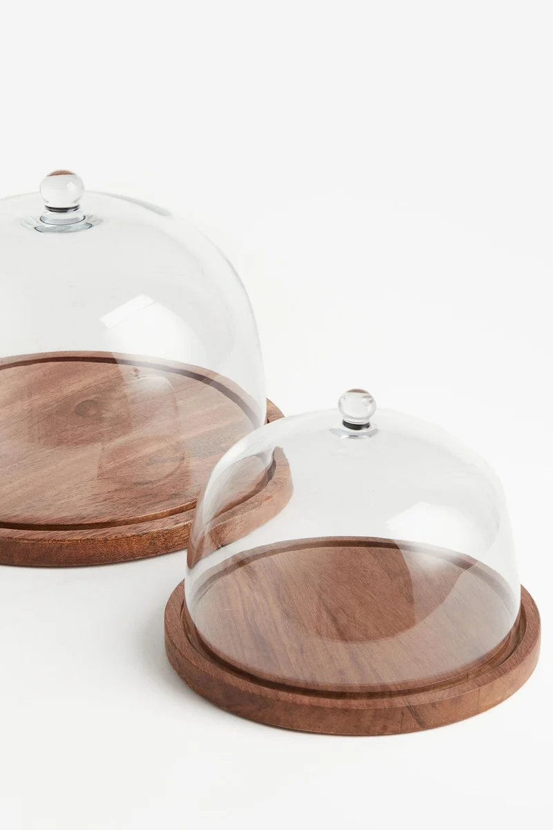 H&M Glass dome with a wooden tray