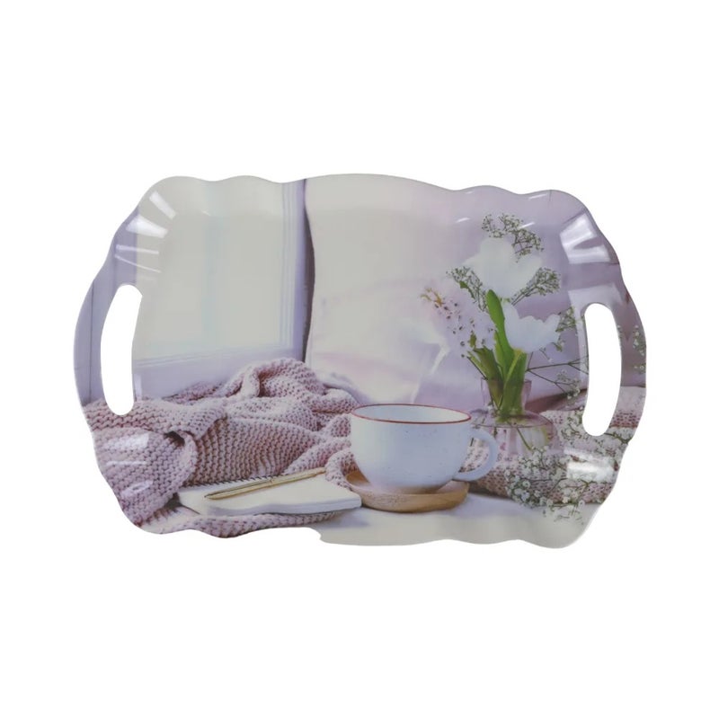 Pink Elegant Rectangular Melamine Large Serving Tray With Integrated Handles- 48X32cm