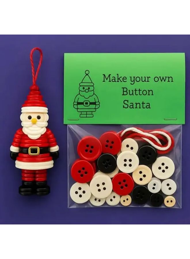 Christmas Button Craft Kit Snowman Santa Ornament Making Set Color A No Glue Easy Assembly - Image 5