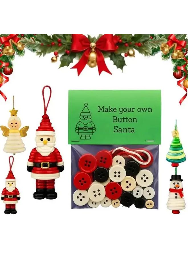 Christmas Button Craft Kit Snowman Santa Ornament Making Set Color A No Glue Easy Assembly - Image 2