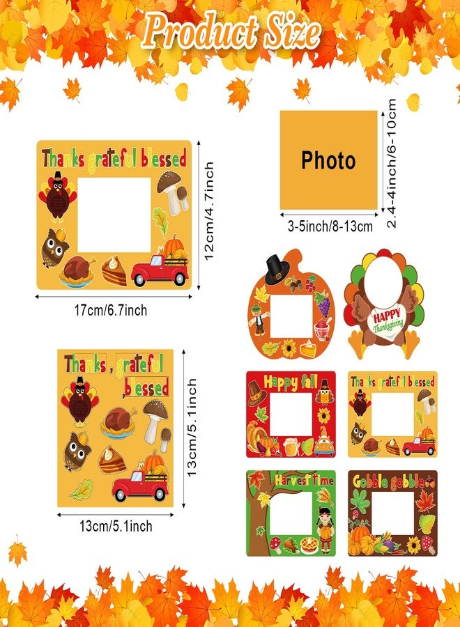 Tegeme 48 Pcs Autumn Thanksgiving Picture Frame Craft for Kids Fall Maple DIY Craft Picture Frame Pumpkin Turkey Sunflower Stickers for Thanksgiving Party Favors Harvest Kids Classroom Activities(24 Set) - Image 2