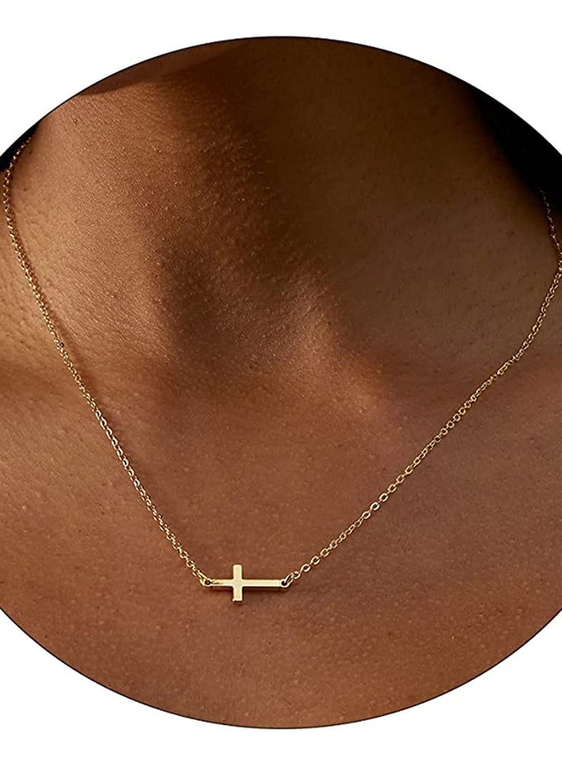 Julia Store 18K Gold Plated Stainless Steel Dainty Cross Pendant Necklaces for Women Cute Faith Cross Necklace Sideways Cross Necklace Minimal Everyday Jewelry Gift By Julia Store  - Image 5