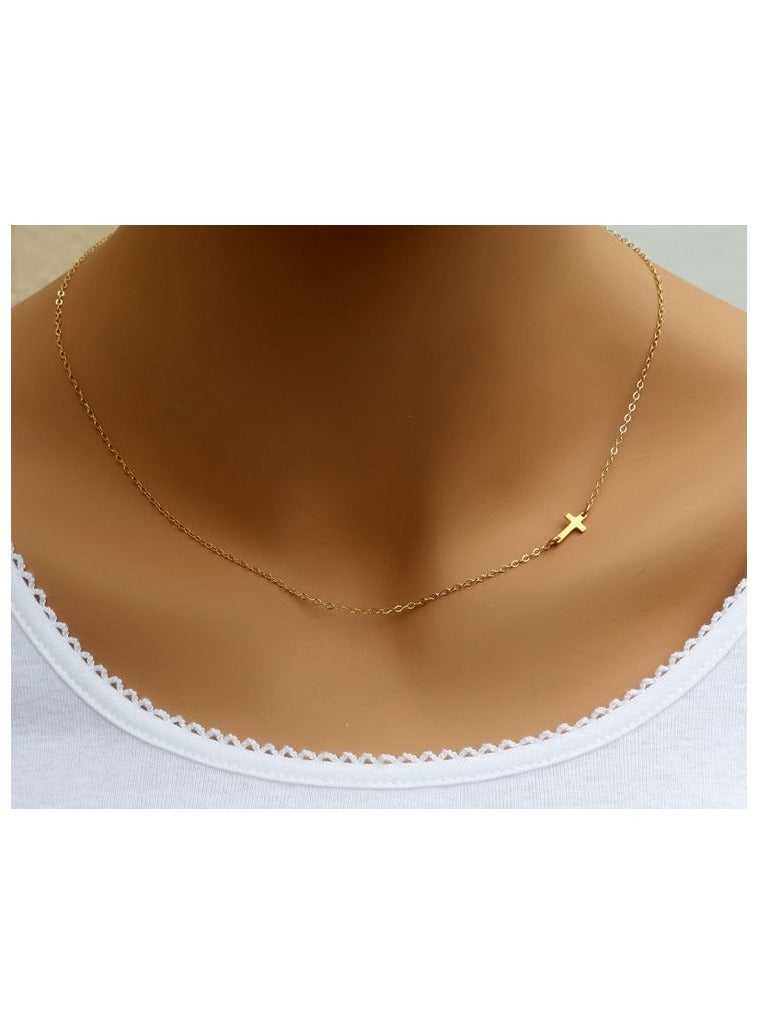 Julia Store 18K Gold Plated Stainless Steel Dainty Cross Pendant Necklaces for Women Cute Faith Cross Necklace Sideways Cross Necklace Minimal Everyday Jewelry Gift By Julia Store  - Image 3