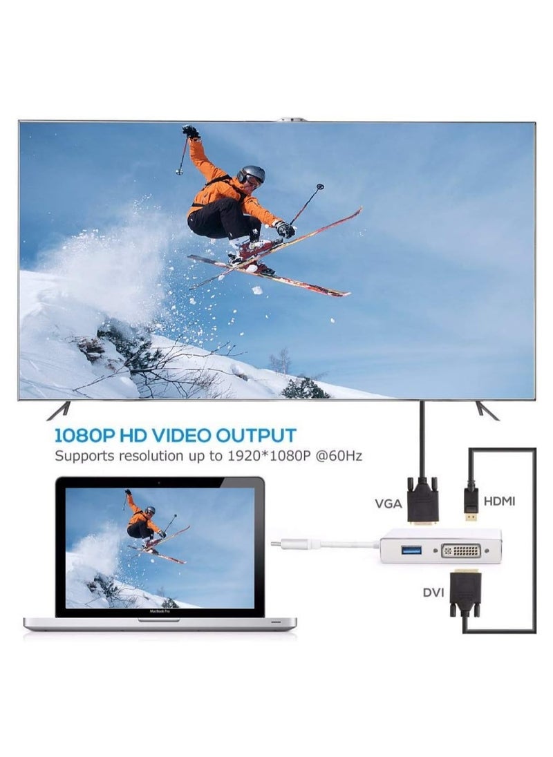 SYOSI - USB C to HDMI/DVI/VGA/USB 3.0 Adapter, USB 3.1 Type-C Hub to HDMI DVI 4K VGA USB Adaptor Converter (Thunderbolt 3 Compatible), Multi Monitors Adapter for MacBook/Pro, MacBook Air Monitors Projector - Image 1