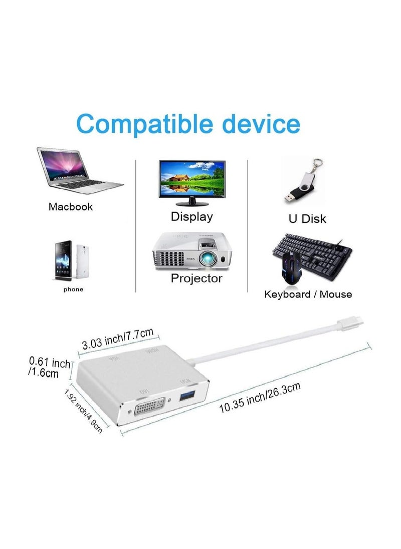 SYOSI - USB C to HDMI/DVI/VGA/USB 3.0 Adapter, USB 3.1 Type-C Hub to HDMI DVI 4K VGA USB Adaptor Converter (Thunderbolt 3 Compatible), Multi Monitors Adapter for MacBook/Pro, MacBook Air Monitors Projector - Image 1