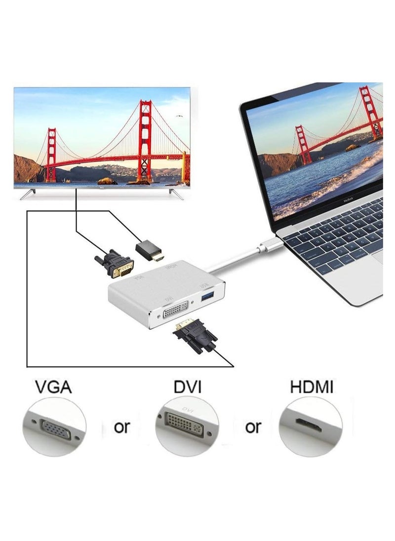 SYOSI - USB C to HDMI/DVI/VGA/USB 3.0 Adapter, USB 3.1 Type-C Hub to HDMI DVI 4K VGA USB Adaptor Converter (Thunderbolt 3 Compatible), Multi Monitors Adapter for MacBook/Pro, MacBook Air Monitors Projector - Image 1