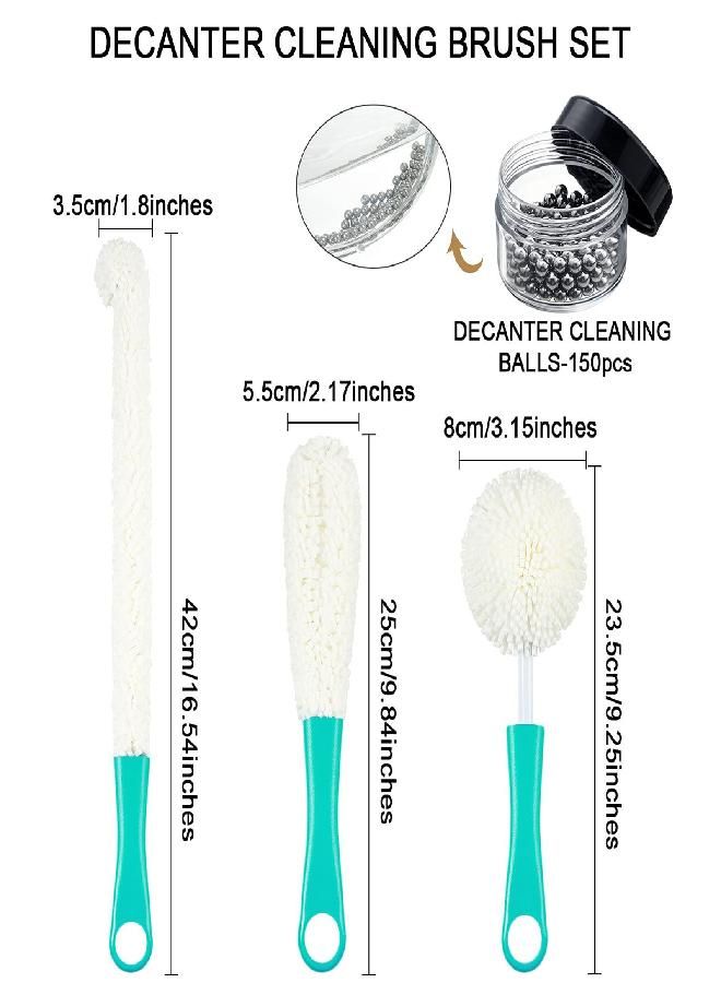 BOAO 3 Pieces Wine Cleaning Brush Flexible Bottle Scourer with Stainless Steel Decanter Cleaning Balls Multi-Function Household Cleaning Tools for Goblets/Champagne Flutes/Cups/Glasses (Green) - Image 2