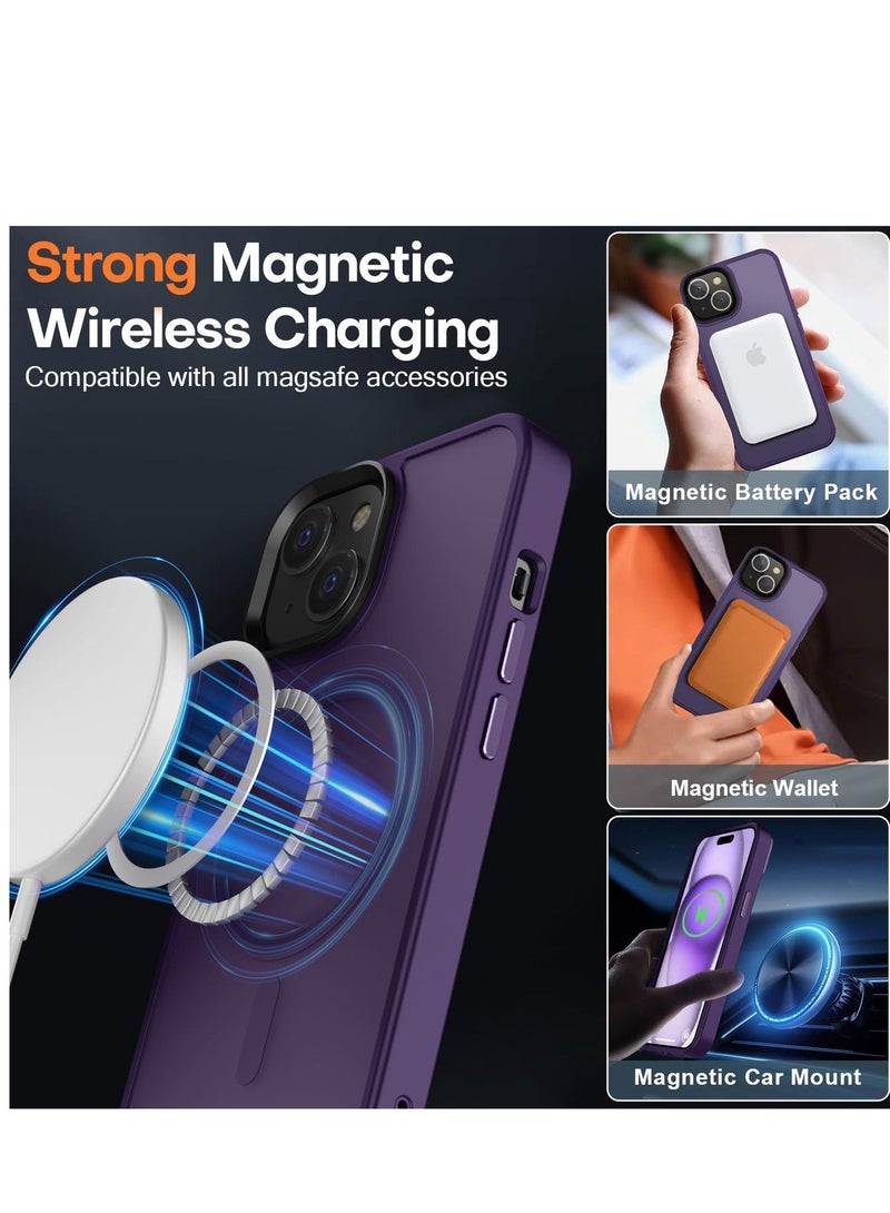 ACLIX Magnetic Case for iPhone 13-14 6.1-Inch Compatible with MagSafe, Translucent Matte Back Slim Shockproof Phone Cover | Deep Purple - Image 3