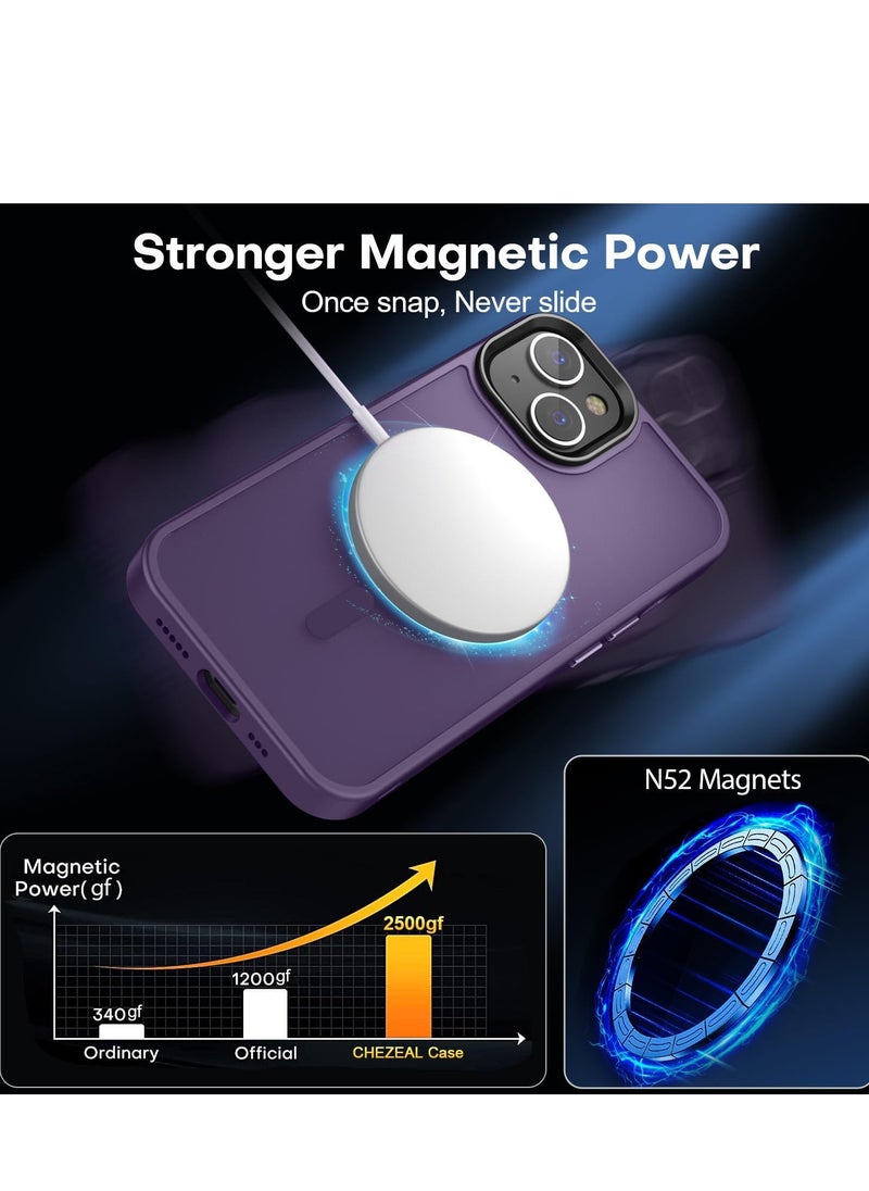 Denx Magnetic Case for iPhone 13-14 6.1-Inch Compatible with MagSafe, Translucent Matte Back Slim Shockproof Phone Cover (purple)  - Image 2