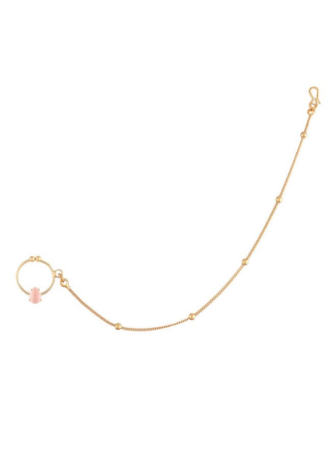 I Jewels I Jewels 18k Gold Plated Traditional Ethnic Bridal Nose Ring/Nath without piercing with Chain Encased with Pearl Stone for Women/Girls (NL44Pi)  - Image 1