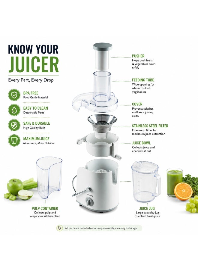 KENWOOD Juicer 800W Juice Extractor with 75mm Wide Feed Tube, 2 Speed, Transparent Juice Jug, Pulp Container, Anti Drip for Home, Office, Restaurant & Cafeteria JEP02.A0WH White 0.15 L 800 W JEP02.A0WH White - Image 3
