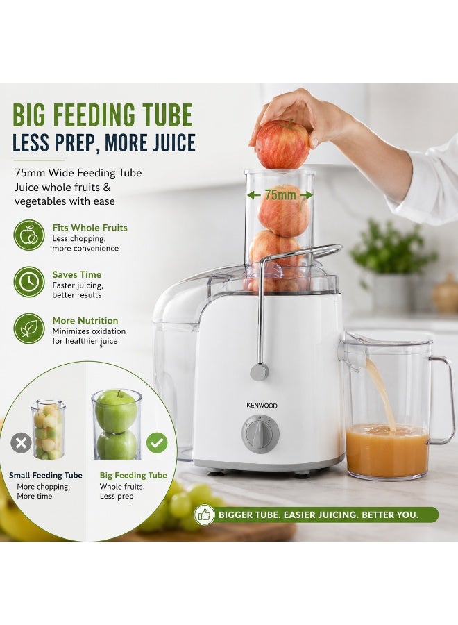 KENWOOD Juicer 800W Juice Extractor with 75mm Wide Feed Tube, 2 Speed, Transparent Juice Jug, Pulp Container, Anti Drip for Home, Office, Restaurant & Cafeteria JEP02.A0WH White 0.15 L 800 W JEP02.A0WH White - Image 4