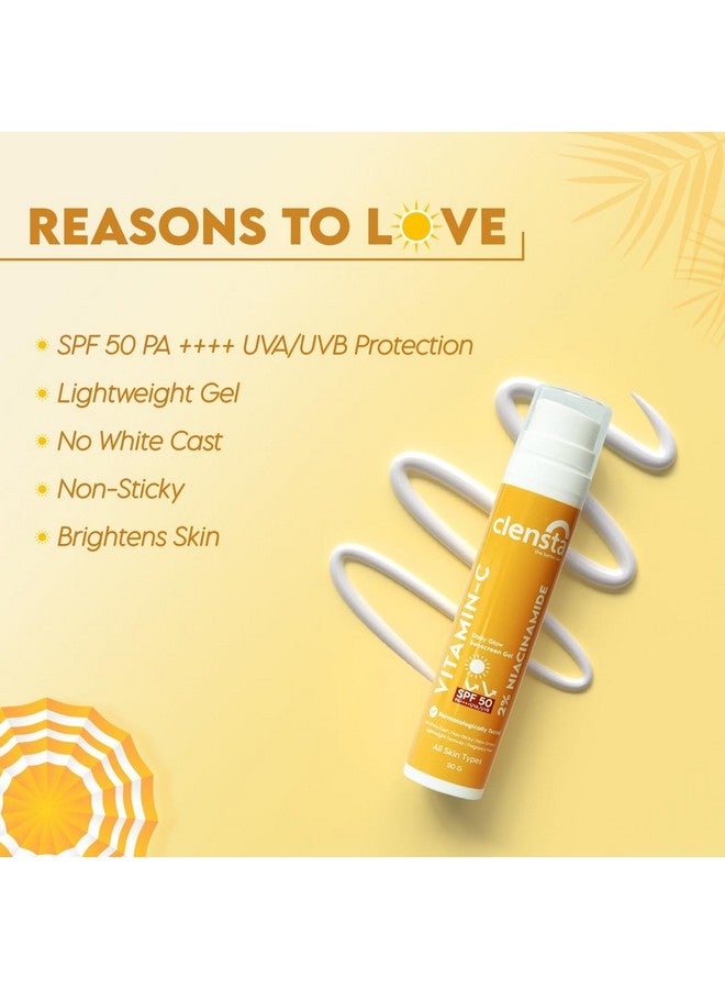 كلينستا جل واقي من الشمس Daily Glow SPF 50 Pa++++ مع فيتامين C والنياسيناميد والسكوالين ومرشحات الأشعة فوق البنفسجية UVA/UVB - بدون طبقة بيضاء، تركيبة خفيفة الوزن ومضادة للتسمير | للرجال والنساء، 50 جم | لجميع أنواع البشرة - Image 3