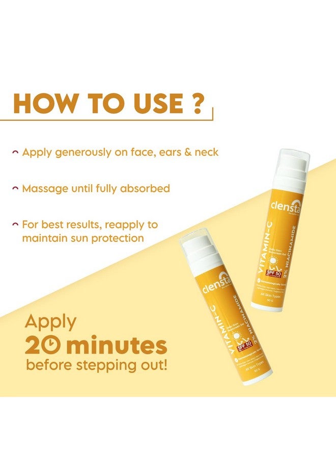 كلينستا جل واقي من الشمس Daily Glow SPF 50 Pa++++ مع فيتامين C والنياسيناميد والسكوالين ومرشحات الأشعة فوق البنفسجية UVA/UVB - بدون طبقة بيضاء، تركيبة خفيفة الوزن ومضادة للتسمير | للرجال والنساء، 50 جم | لجميع أنواع البشرة - Image 4