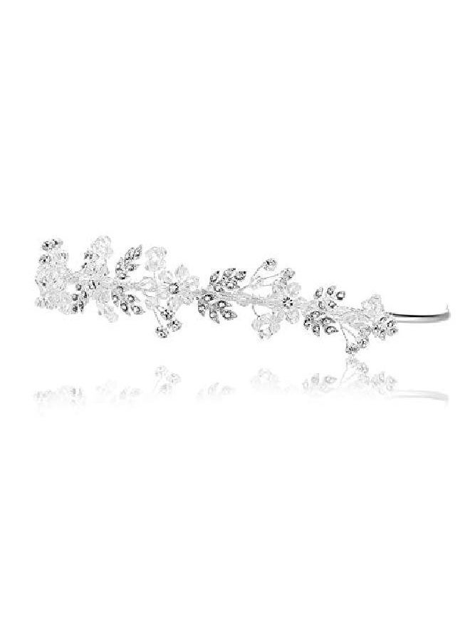 SAMKY Handmade Flower Leaf Crystal Headband Bridal Wedding Tiara Silver Plated T767  - Image 3