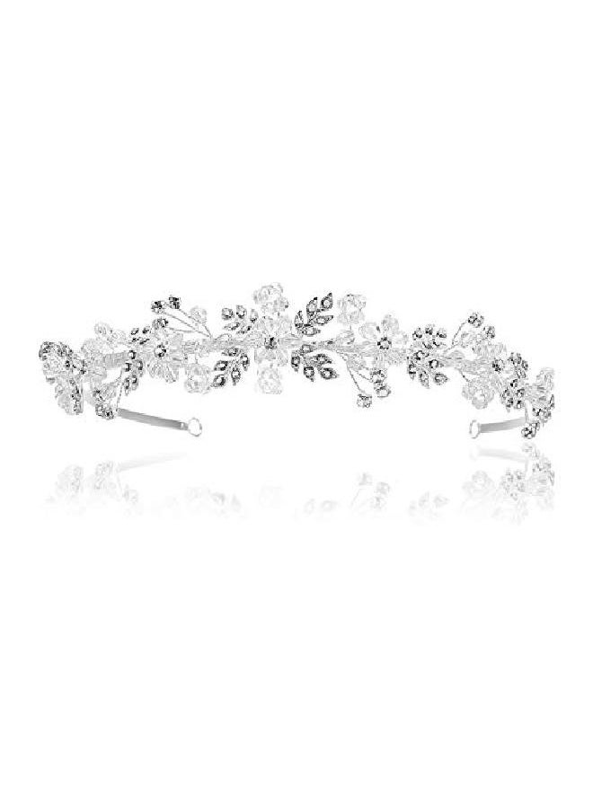 SAMKY Handmade Flower Leaf Crystal Headband Bridal Wedding Tiara Silver Plated T767  - Image 2