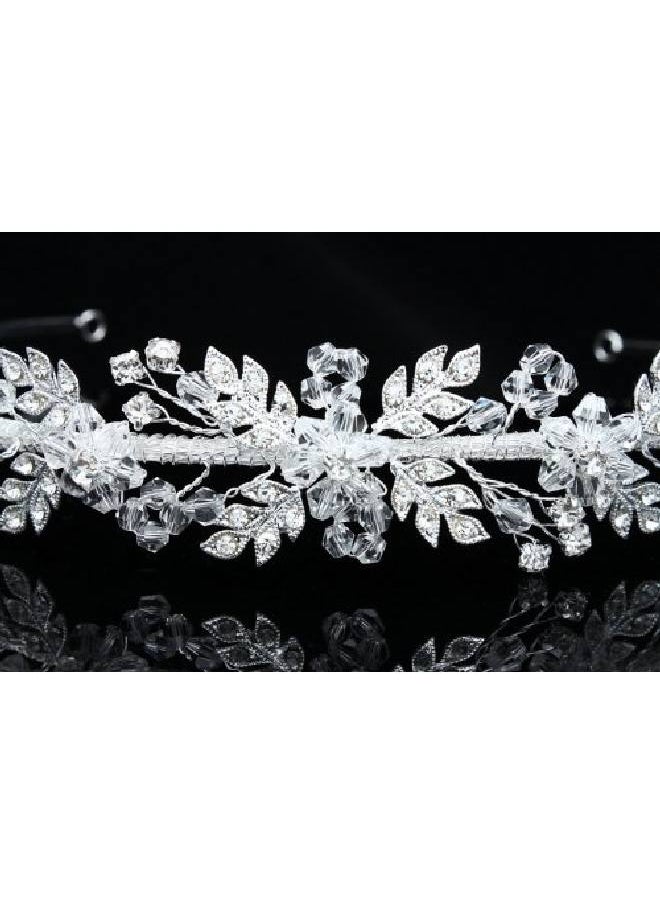 SAMKY Handmade Flower Leaf Crystal Headband Bridal Wedding Tiara Silver Plated T767  - Image 5