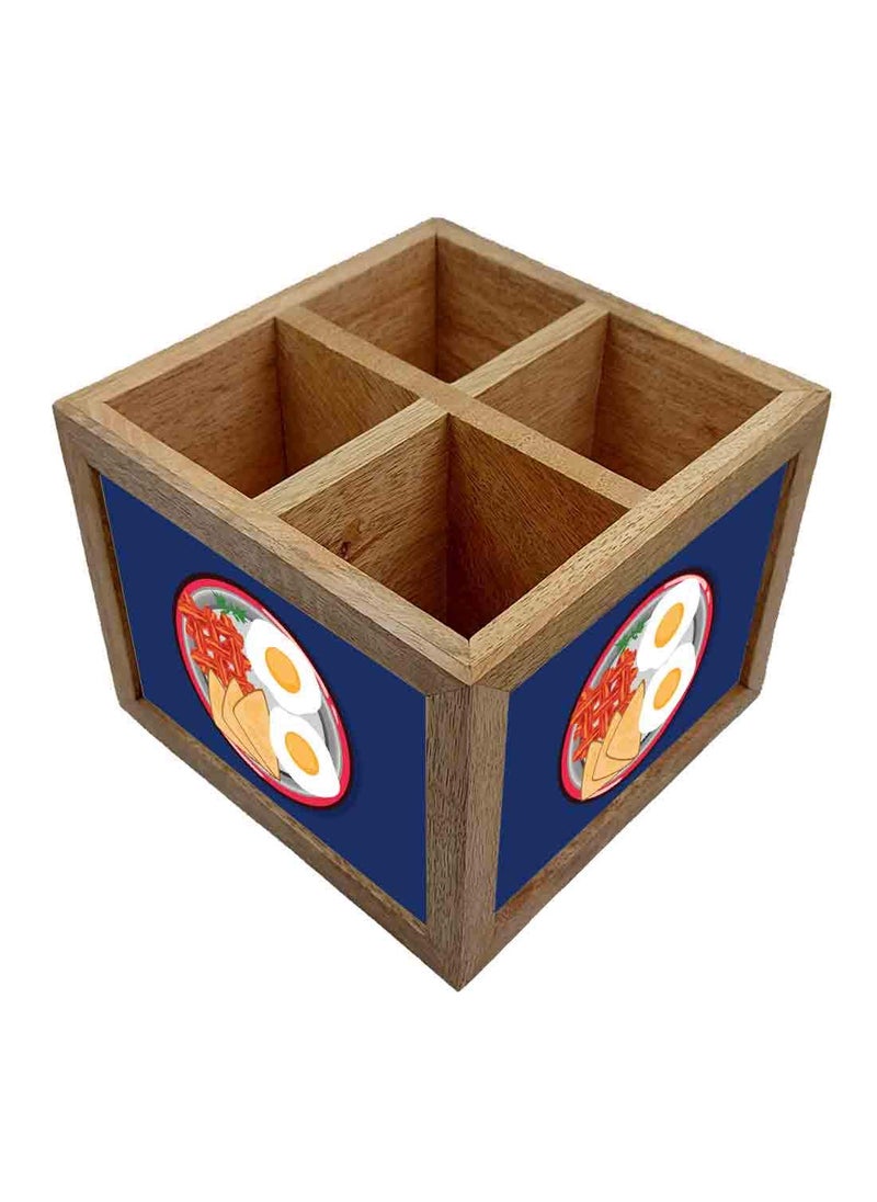 Nutcase Nutcase Wooden Cutlery Stand Holder Silverware Caddy Spoons Forks Knives Organizer for Dining Table Kitchen Made in IndiaSpoons NOT Included Breakfast Time Blue  - Image 2