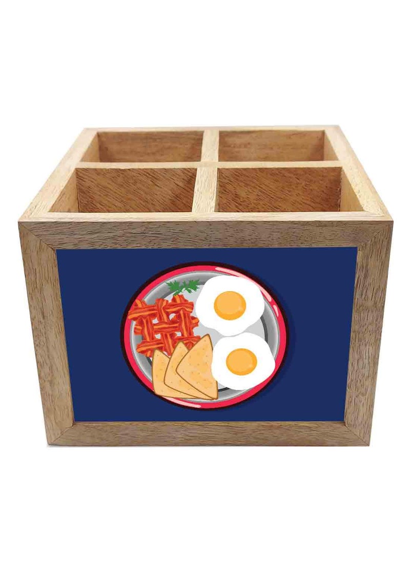 Nutcase Nutcase Wooden Cutlery Stand Holder Silverware Caddy Spoons Forks Knives Organizer for Dining Table Kitchen Made in IndiaSpoons NOT Included Breakfast Time Blue  - Image 3