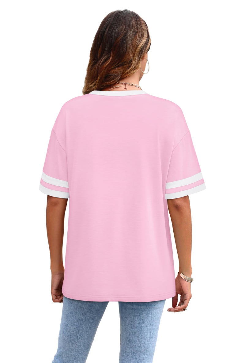WIHOLL Womens Tops Short Sleeve Shirts Crew Neck Summer Plus Size Tops Workout T Shirts Fashion Spring Tee Outfits Light Pink Tshirts Outfits for Women 2026 L - Image 4