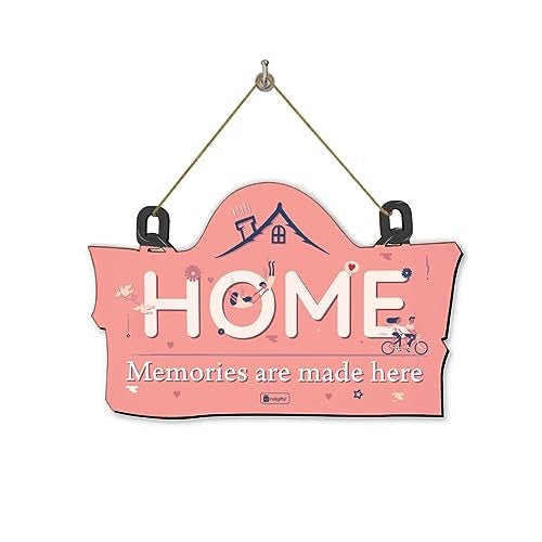 Indigifts Valentine Gift for Girlfriend Boyfriend Couple Home - Memories are Made here Wooden Door Wall Hanging 11.05x7 Inch - Gift for Boyfriend, Gift for Girlfriend, Gift for Lover, Valentine Gifts - Image 1