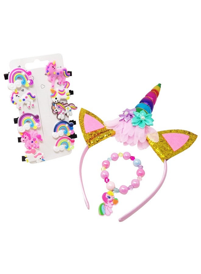 PARTEET Combo (Pack of 3 Items) for Birthday Gift/Birthday Returns Gifts for Kids/Unicorn Combo with Unicorn Hairband/Unicorn Clip/and Unicorn Bracelet for Girl Kids - Image 1