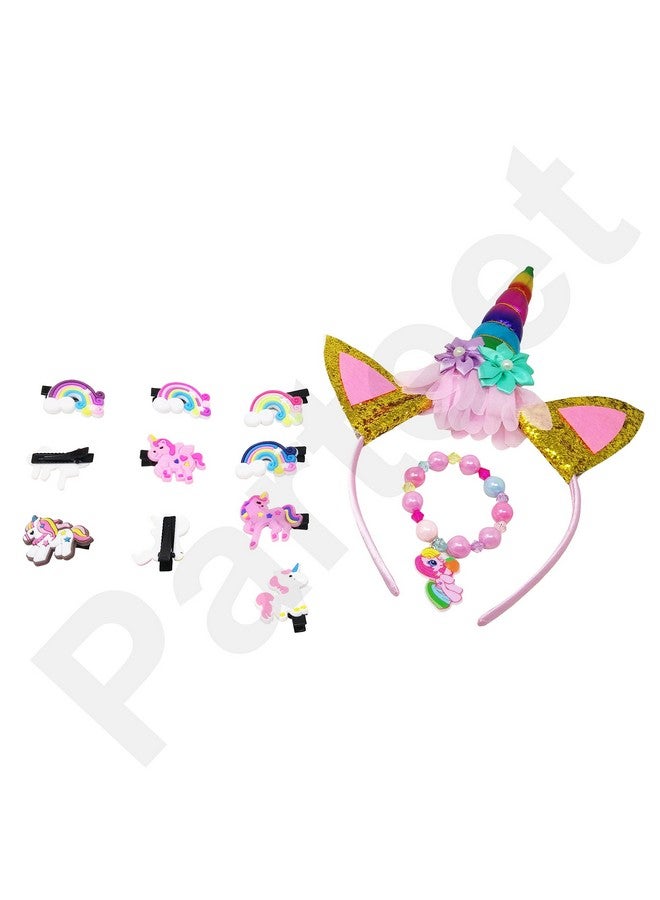 PARTEET Combo (Pack of 3 Items) for Birthday Gift/Birthday Returns Gifts for Kids/Unicorn Combo with Unicorn Hairband/Unicorn Clip/and Unicorn Bracelet for Girl Kids - Image 3