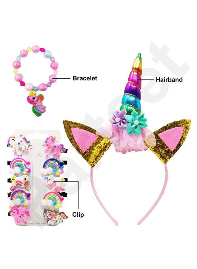 PARTEET Combo (Pack of 3 Items) for Birthday Gift/Birthday Returns Gifts for Kids/Unicorn Combo with Unicorn Hairband/Unicorn Clip/and Unicorn Bracelet for Girl Kids - Image 2