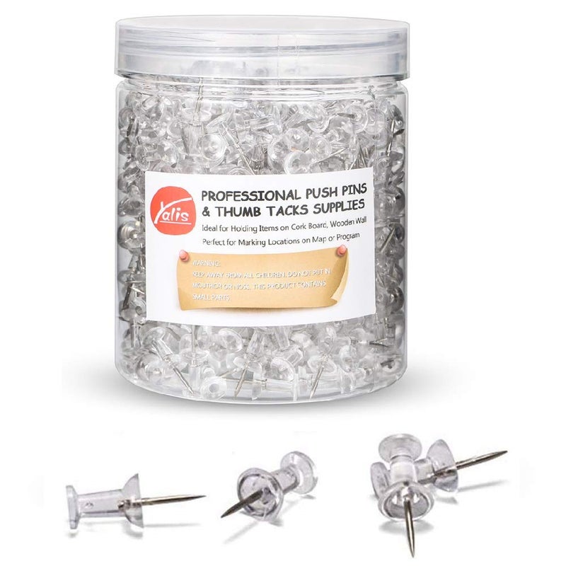 Yalis Push Pins 600 Count, Standard Clear Thumb Tacks Steel Point and Clear Plastic Head - Image 1