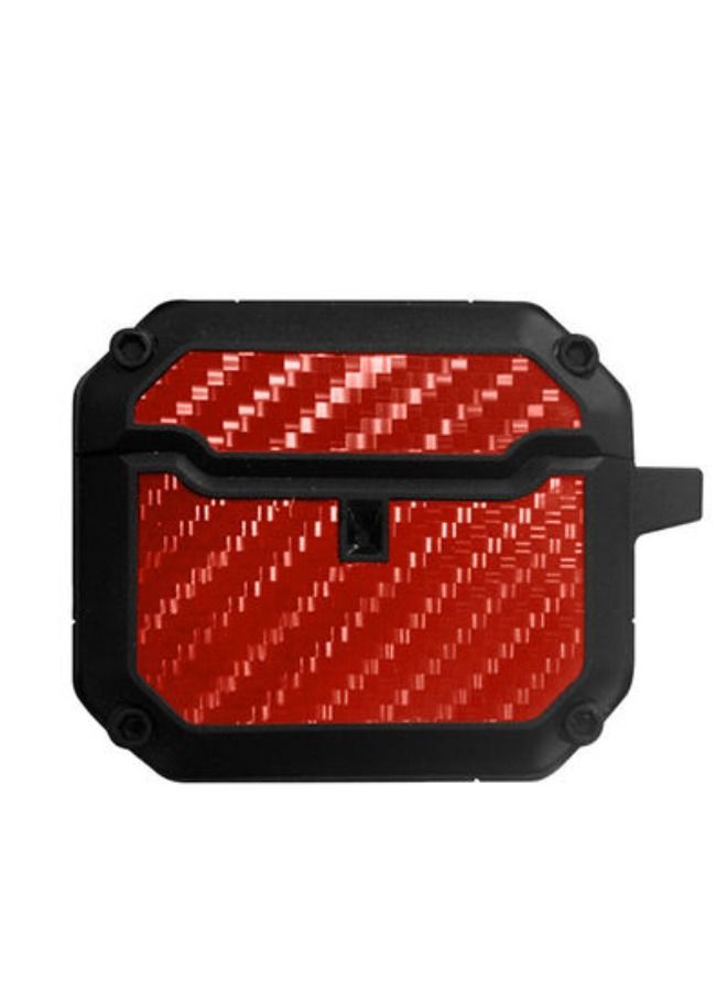 ACLIX Shockproof Case Carbon Fiber Heavy Duty Cover With Keychain For Apple Airpods ( 3rd Generation) Red - Image 2