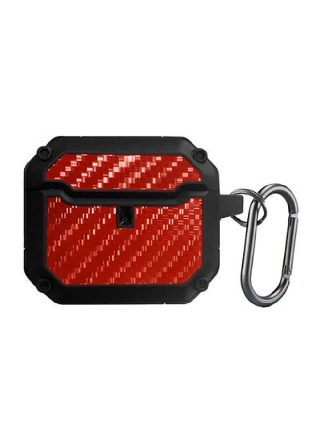 ACLIX Shockproof Case Carbon Fiber Heavy Duty Cover With Keychain For Apple Airpods ( 3rd Generation) Red - Image 1
