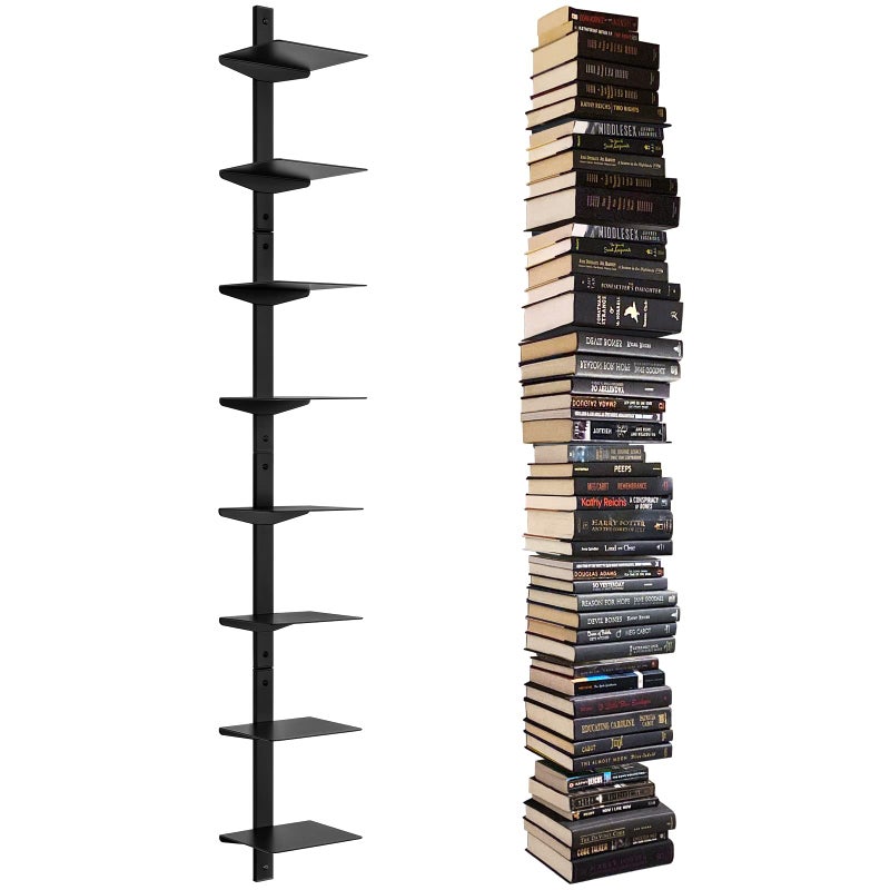 ART-GIFTREE Floating Book Shelves for Wall, 8 Tier Invisible Floating Bookshelf, Vertical Spine Book Tower, Wall Mounted & Space Saving, Heavy Duty Metal Book Organizer for Home Office, 4 Pack Black - Image 1
