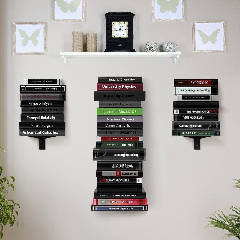 ART-GIFTREE Floating Book Shelves for Wall, 8 Tier Invisible Floating Bookshelf, Vertical Spine Book Tower, Wall Mounted & Space Saving, Heavy Duty Metal Book Organizer for Home Office, 4 Pack Black - Image 5