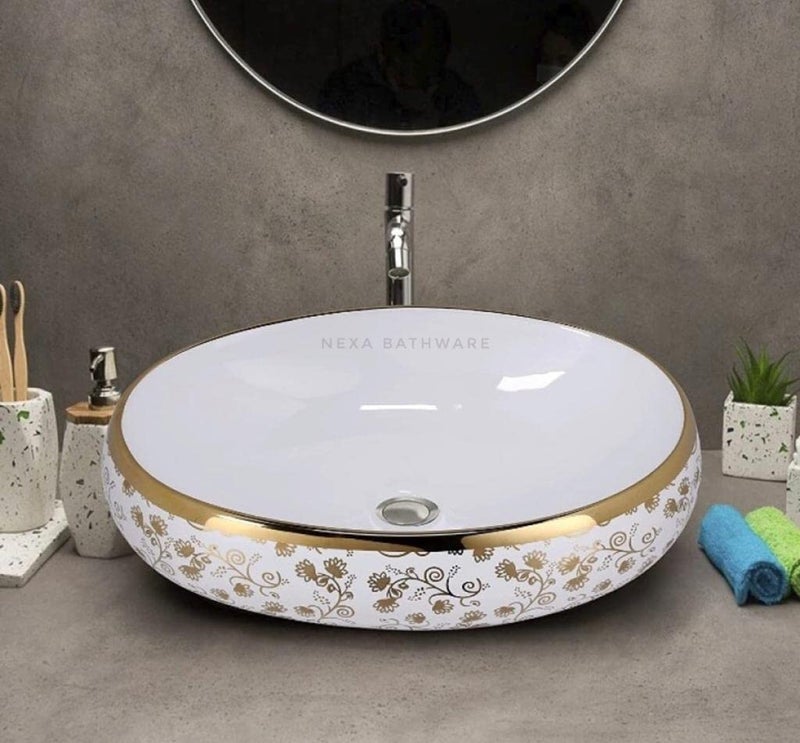 Nexa Bathware Impoarted Ceramic Wash Basin Luxurious Wash basin Table Top Bathroom Sink Wash GLODEN Colour With Glossy Finishing 24 x 16 x 6 INCH EQ022 - Image 2