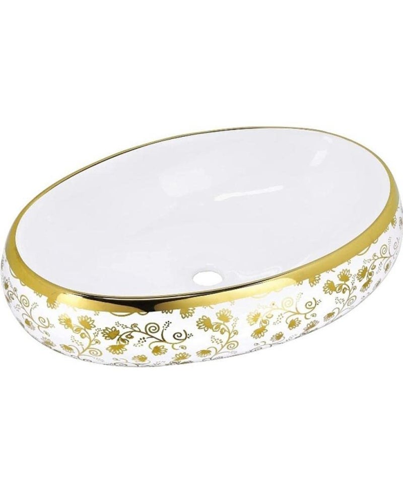 Nexa Bathware Impoarted Ceramic Wash Basin Luxurious Wash basin Table Top Bathroom Sink Wash GLODEN Colour With Glossy Finishing 24 x 16 x 6 INCH EQ022 - Image 3