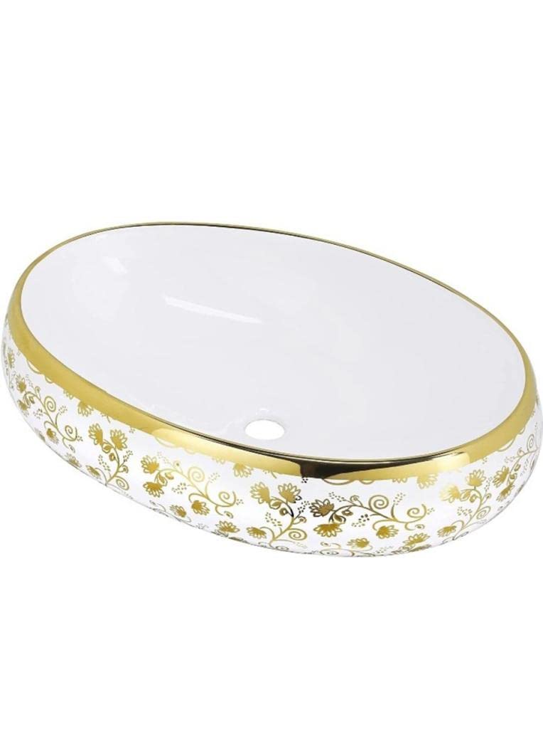 Nexa Bathware Impoarted Ceramic Wash Basin Luxurious Wash basin Table Top Bathroom Sink Wash GLODEN Colour With Glossy Finishing 24 x 16 x 6 INCH EQ022 - Image 4