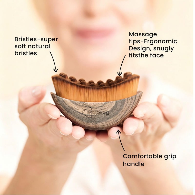 BeepWell Lymphatic Contour Face Brush â€“ Facial Lymphatic Drainage Brush for Sculpting, Detox Support & Puffy Face Relief â€“ Soft Dry Massage Tool with Plastic Handle for Relaxation, Circulation & Natural Glow - Image 4